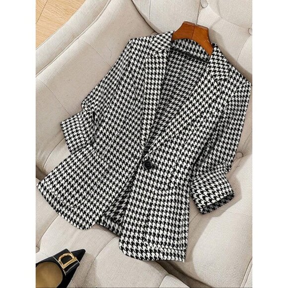houndstooth blazer jacket minimalist black white - Picture 1 of 2